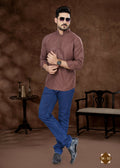 Joban Fashion Men's Pure Cotton Brown Plain Short Kurta | Grocsy