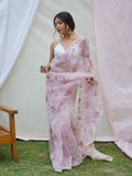 Vamsee Ishaq Baby Pink Organza Saree | Grocsy