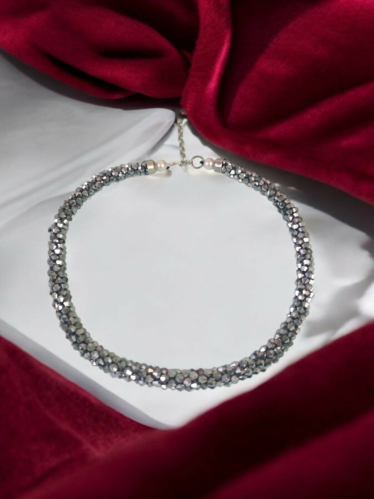 Inhanns Noor-E-Jalwa – Handmade Crystal Bead Necklace -Adjustable - Titanium | Grocsy