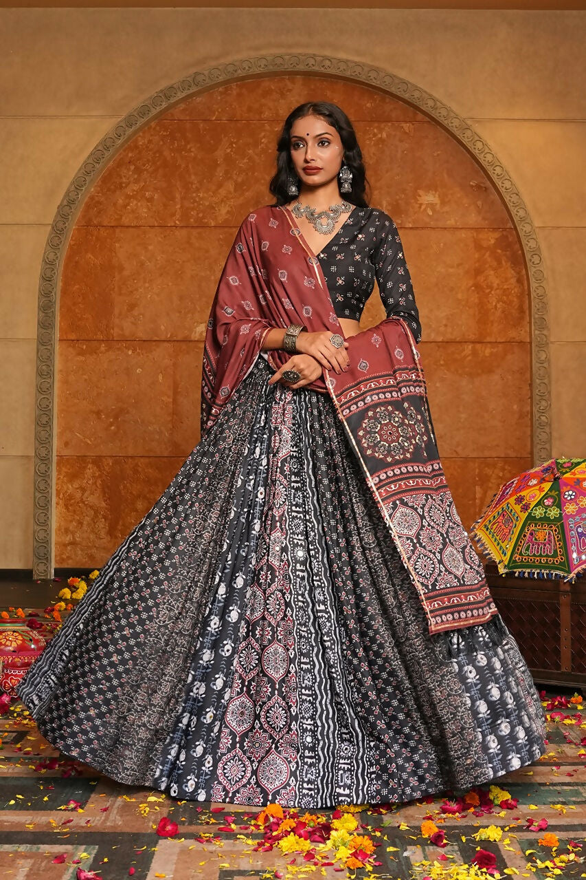 AI Fashion Black Crepe Designer Navratri Wear Lehenga Choli Collection | Grocsy