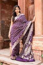 Joban Fashion Plum Purple Hand Woven & Zari Work Katan Pure Handloom Banarasi Silk Saree | Grocsy
