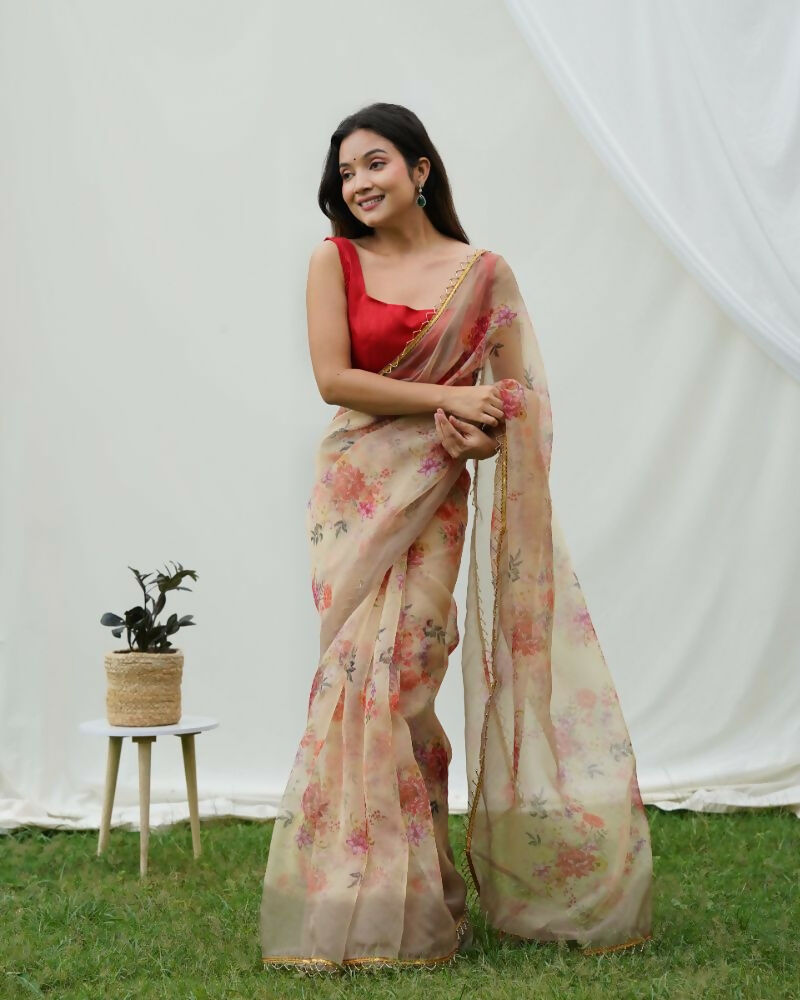 Vamsee Shanaya Brown Organza Saree | Grocsy