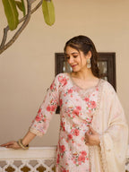 The52 White Women's Gorgeous Embroidered Chinon Fabric Straight Kurta Palazzo and Dupatta Set | Grocsy