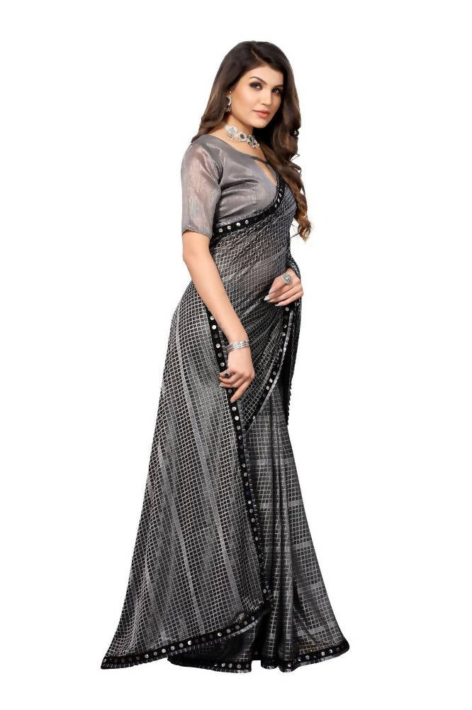 Vamika Grey Lycra Knitted Saree | Grocsy
