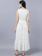 Myshka Women White Solid Maxi Dress | Grocsy