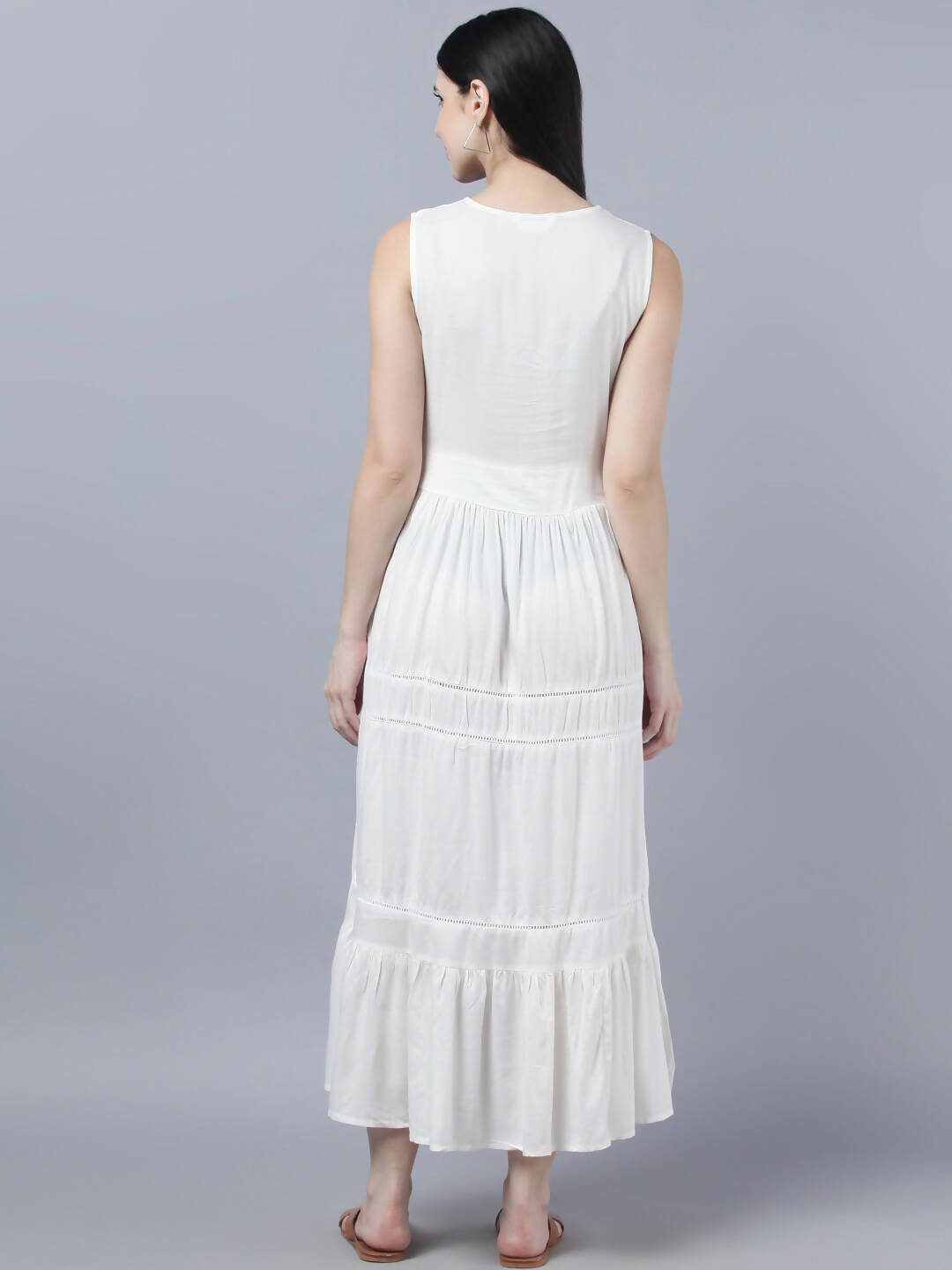 Myshka Women White Solid Maxi Dress | Grocsy