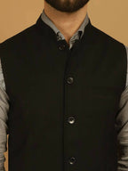 Even Apparels Nehru Jacket With Welt Pockets - Black | Grocsy