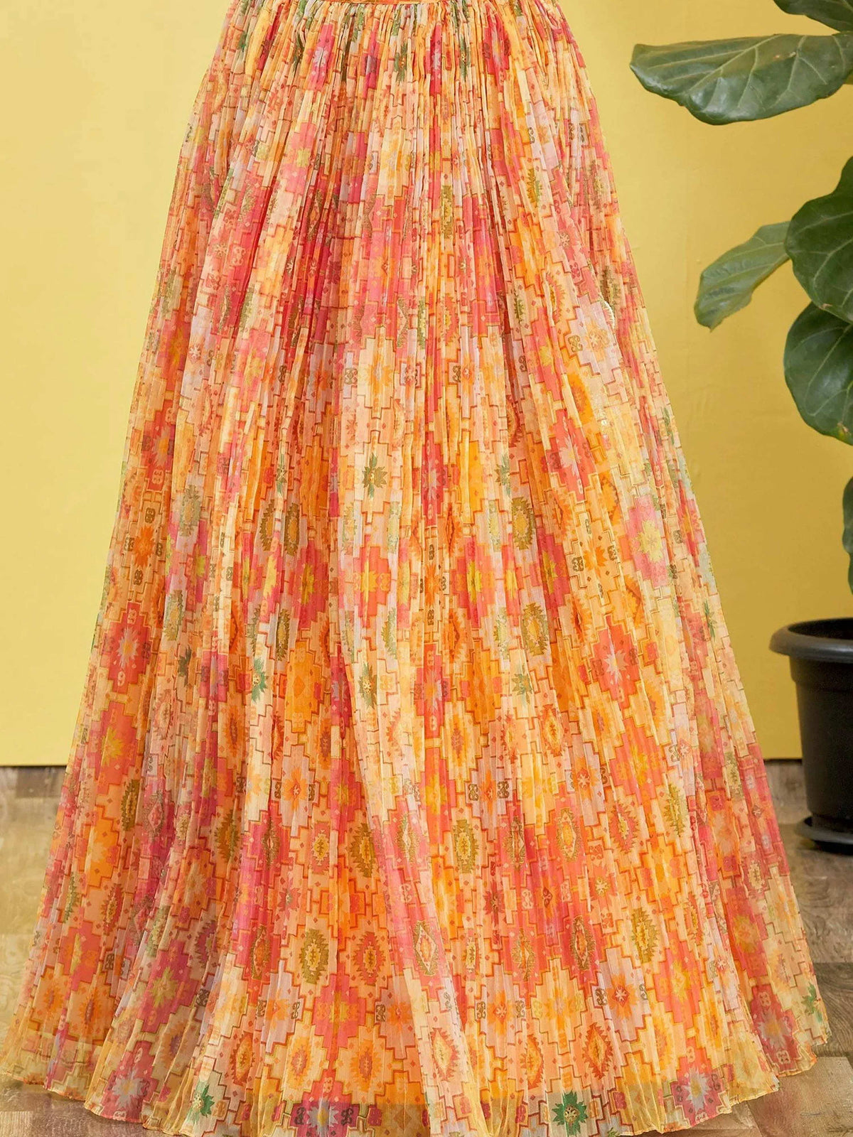 Tulsi Art Bright Yellow Mirror Work Organza Function Wear Lehenga Choli | Grocsy