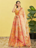Tulsi Art Bright Yellow Mirror Work Organza Function Wear Lehenga Choli | Grocsy