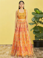 Tulsi Art Bright Yellow Mirror Work Organza Function Wear Lehenga Choli | Grocsy