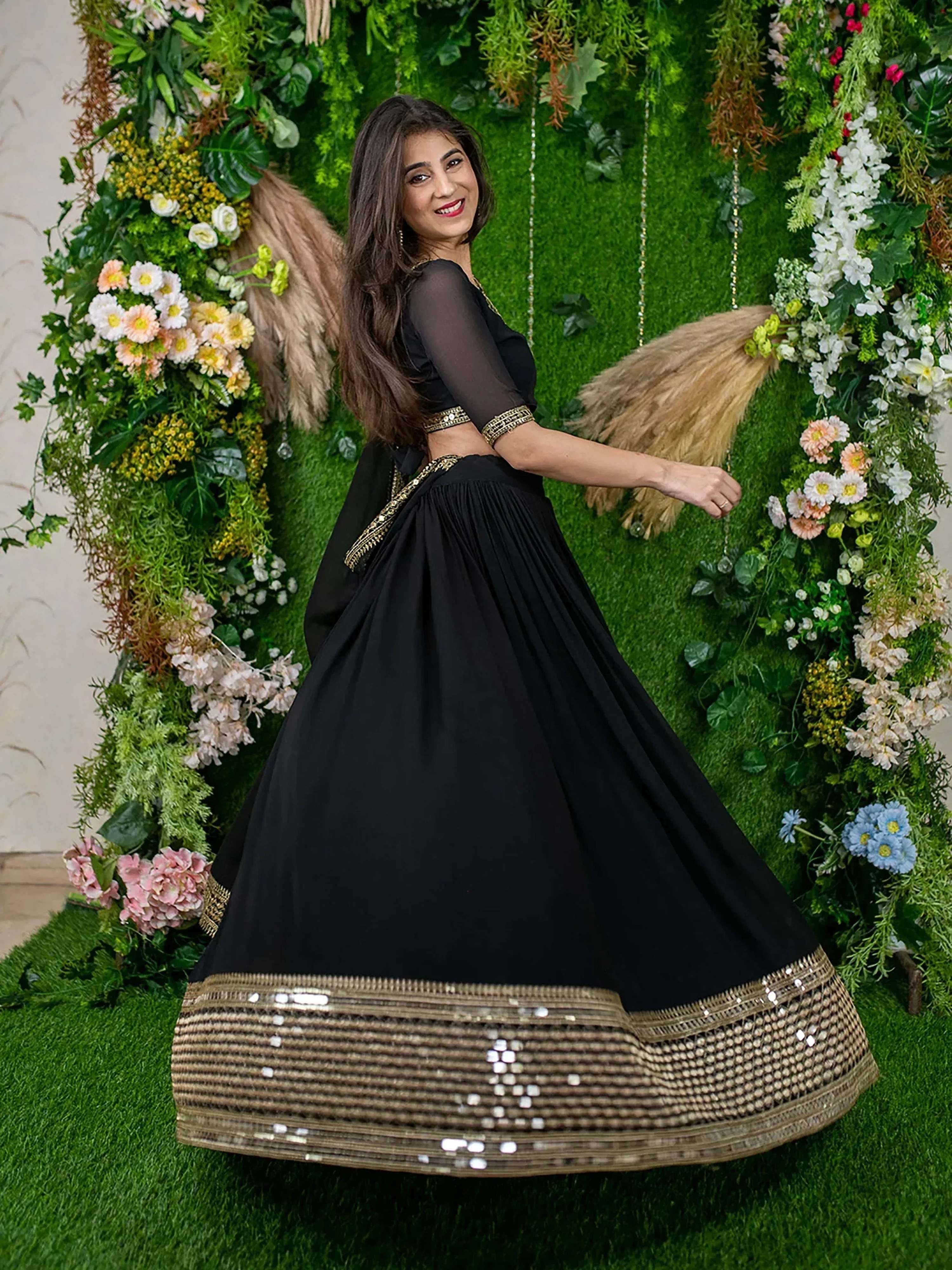 Tulsi Art Dazzle Black Zari Embroidered Georgette Festival Wear Lehenga Choli | Grocsy