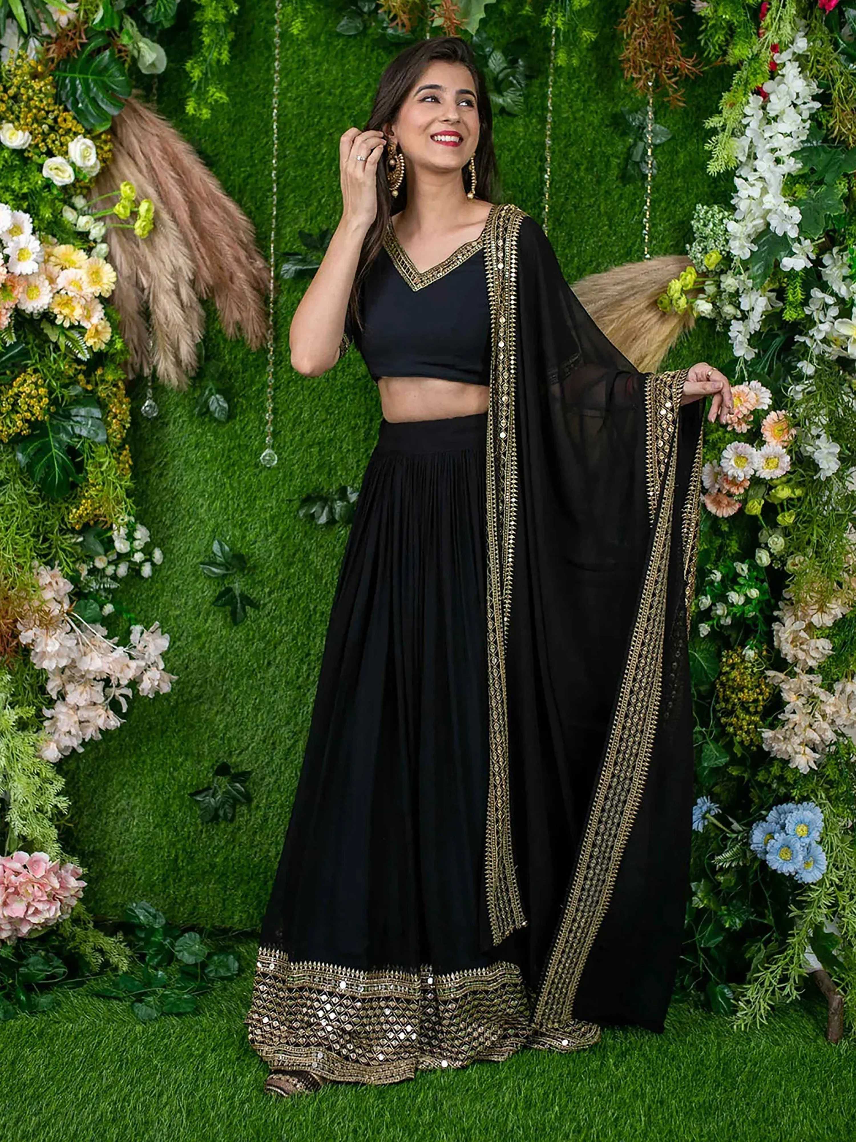 Tulsi Art Dazzle Black Zari Embroidered Georgette Festival Wear Lehenga Choli | Grocsy