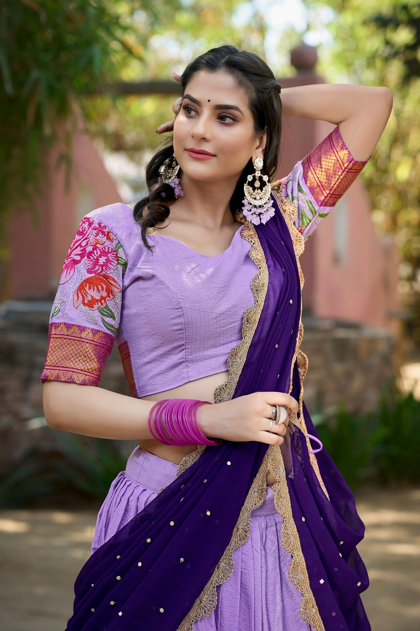 Vastranavya Stunning Cotton Silk Thread Embroidery Work Lehenga Choli - Lavander | Grocsy