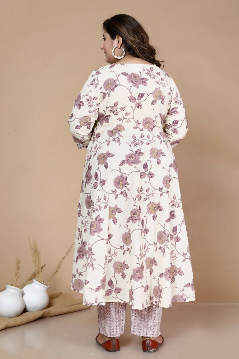 Miravan Women's Plus Size Pink Floral Printed Kurta With Palazzo | Grocsy