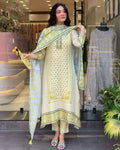 The52 Multi Women's Gorgeous Linen Silk Fabric Embroidered Work Straight Kurta Pant and Dupatta Set | Grocsy