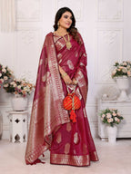 Aastha Fashion Wine Soft Organza Silk Weaving Saree | Grocsy