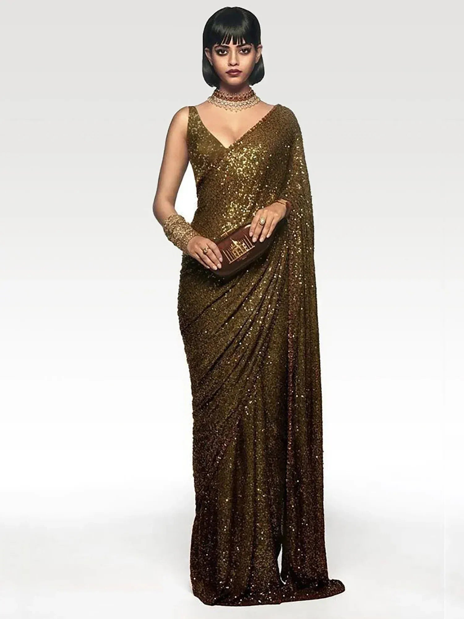 Tulsi Art Mehendi Green Sequins Party Wear Saree With Blouse | Grocsy