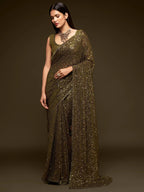Tulsi Art Mehendi Green Sequins Party Wear Saree With Blouse | Grocsy