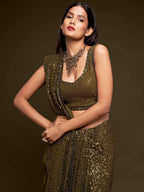 Tulsi Art Mehendi Green Sequins Party Wear Saree With Blouse | Grocsy