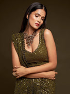 Tulsi Art Mehendi Green Sequins Party Wear Saree With Blouse | Grocsy