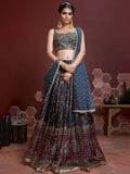 Tulsi Art Wonderful Blue Digital Print Embroidery Chinon Silk Party Wear Lehenga Choli | Grocsy