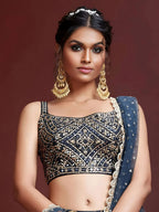 Tulsi Art Wonderful Blue Digital Print Embroidery Chinon Silk Party Wear Lehenga Choli | Grocsy