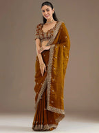 Tulsi Art Classic Golden Zari Embroidered Silk Reception Wear Saree With Blouse | Grocsy