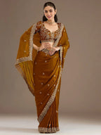 Tulsi Art Classic Golden Zari Embroidered Silk Reception Wear Saree With Blouse | Grocsy