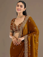 Tulsi Art Classic Golden Zari Embroidered Silk Reception Wear Saree With Blouse | Grocsy