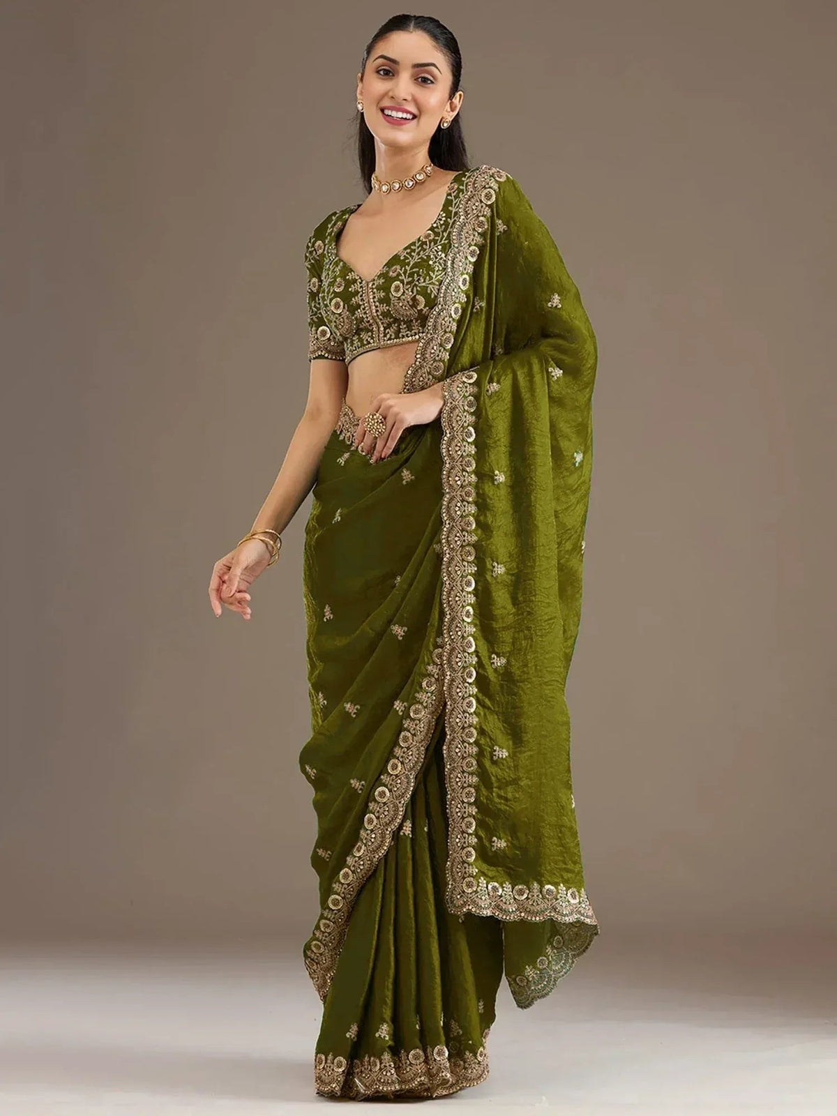 Tulsi Art Amazing Green Embroidered Silk Festival Wear Saree With Blouse | Grocsy