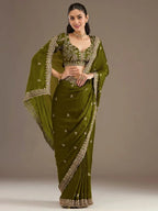 Tulsi Art Amazing Green Embroidered Silk Festival Wear Saree With Blouse | Grocsy