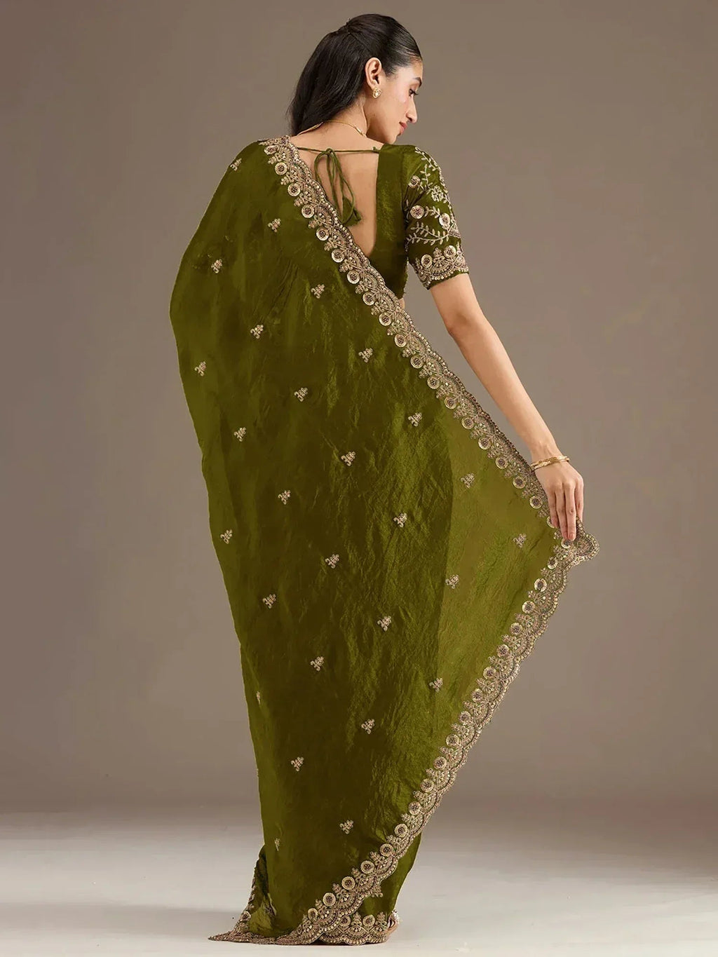Tulsi Art Amazing Green Embroidered Silk Festival Wear Saree With Blouse | Grocsy