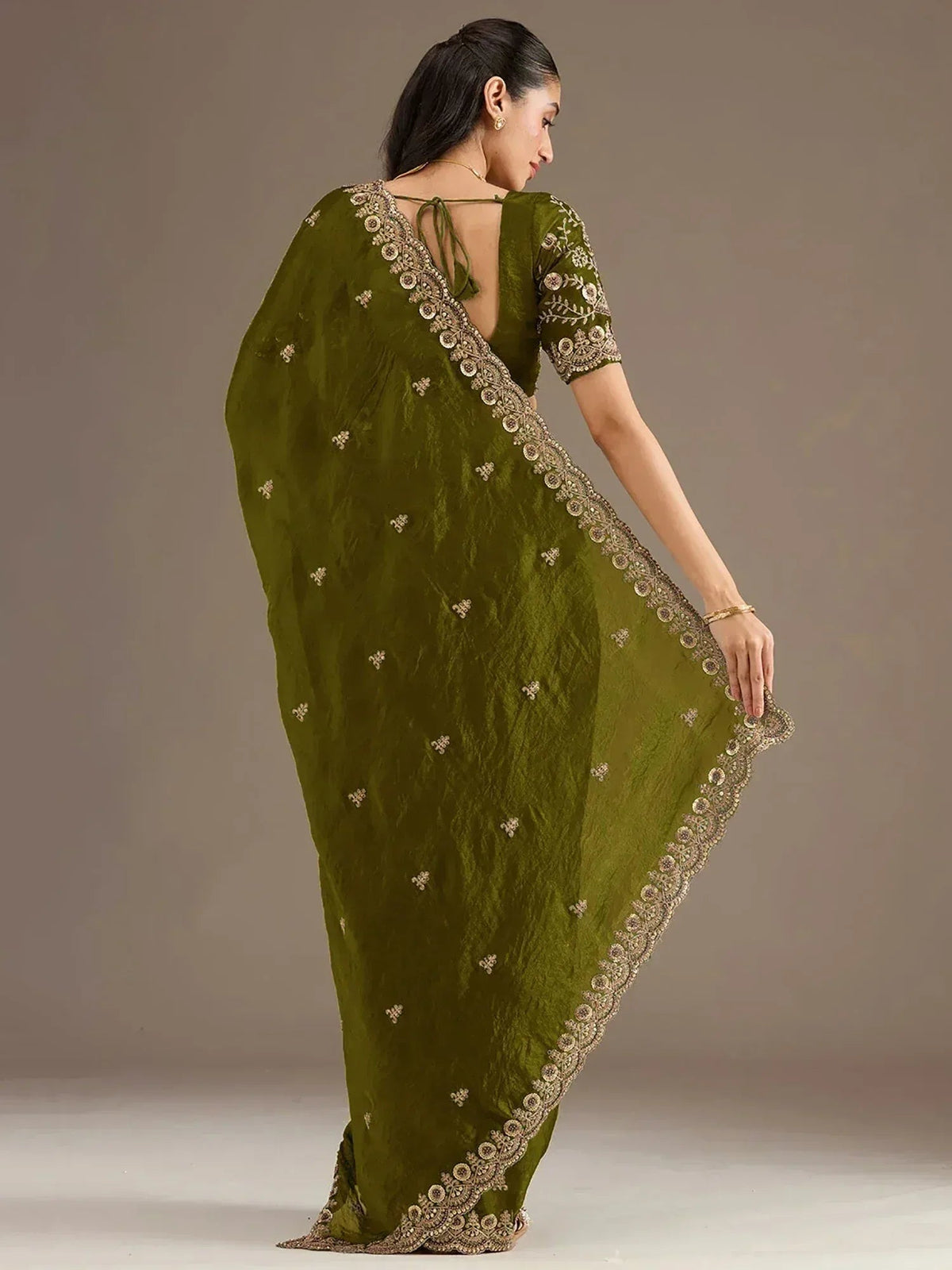 Tulsi Art Amazing Green Embroidered Silk Festival Wear Saree With Blouse | Grocsy