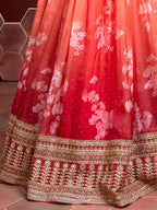 Tulsi Art Marvelous Orange Digital Print Embroidery Tebby Silk Party Wear Lehenga Choli | Grocsy