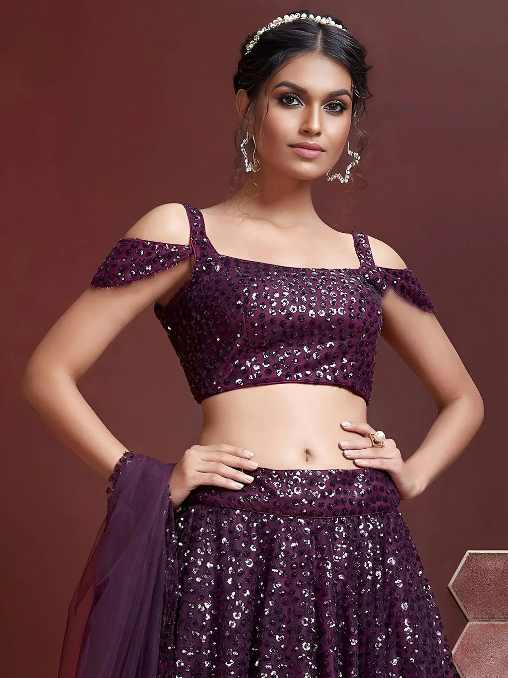 Tulsi Art Fabulous Purple Embroidery Net Party Wear Lehenga Choli | Grocsy