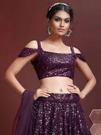 Tulsi Art Fabulous Purple Embroidery Net Party Wear Lehenga Choli | Grocsy