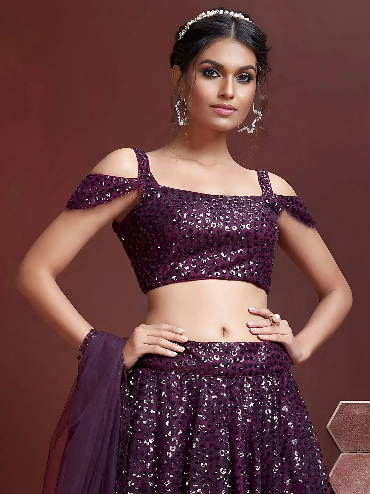 Tulsi Art Fabulous Purple Embroidery Net Party Wear Lehenga Choli | Grocsy
