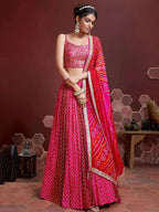 Tulsi Art Great Pink Embroidery Pure Chinon Silk Party Wear Lehenga Choli | Grocsy