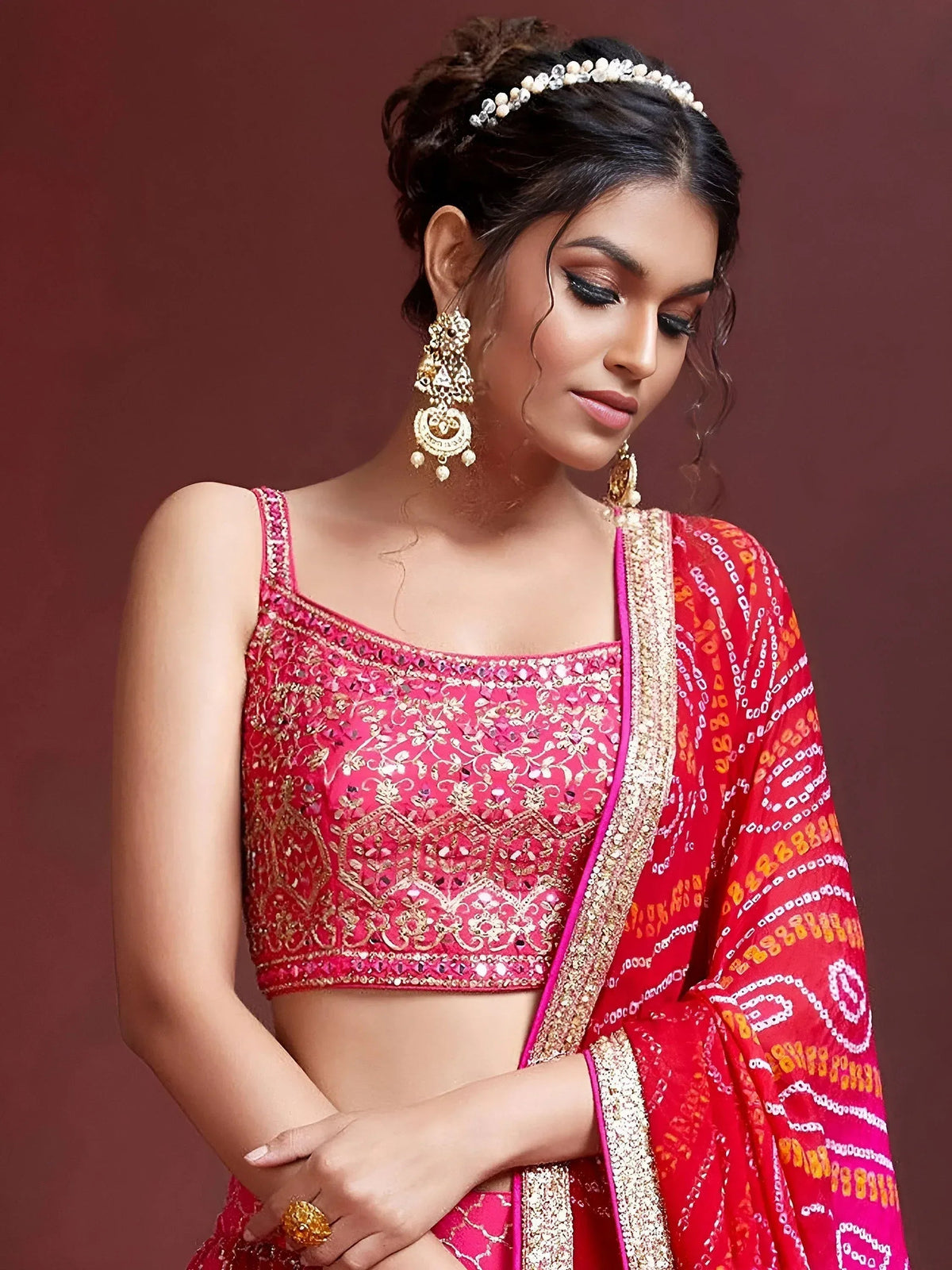 Tulsi Art Great Pink Embroidery Pure Chinon Silk Party Wear Lehenga Choli | Grocsy