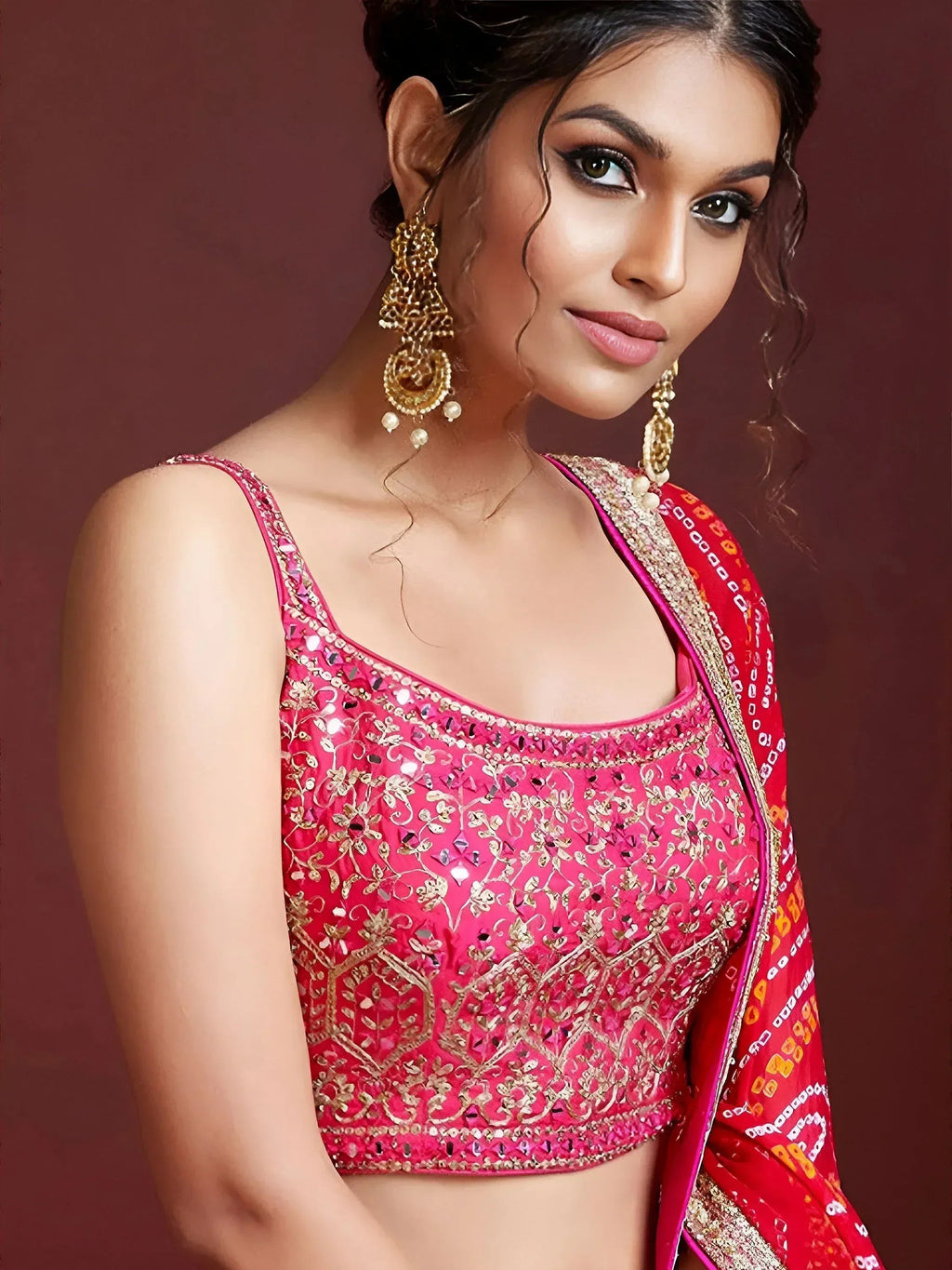 Tulsi Art Great Pink Embroidery Pure Chinon Silk Party Wear Lehenga Choli | Grocsy