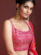 Tulsi Art Great Pink Embroidery Pure Chinon Silk Party Wear Lehenga Choli | Grocsy