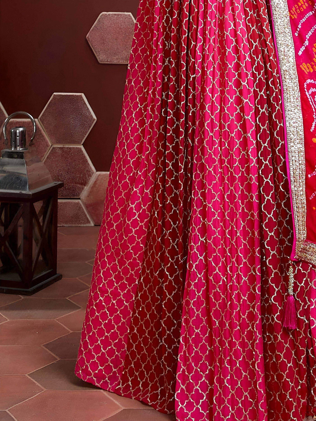 Tulsi Art Great Pink Embroidery Pure Chinon Silk Party Wear Lehenga Choli | Grocsy