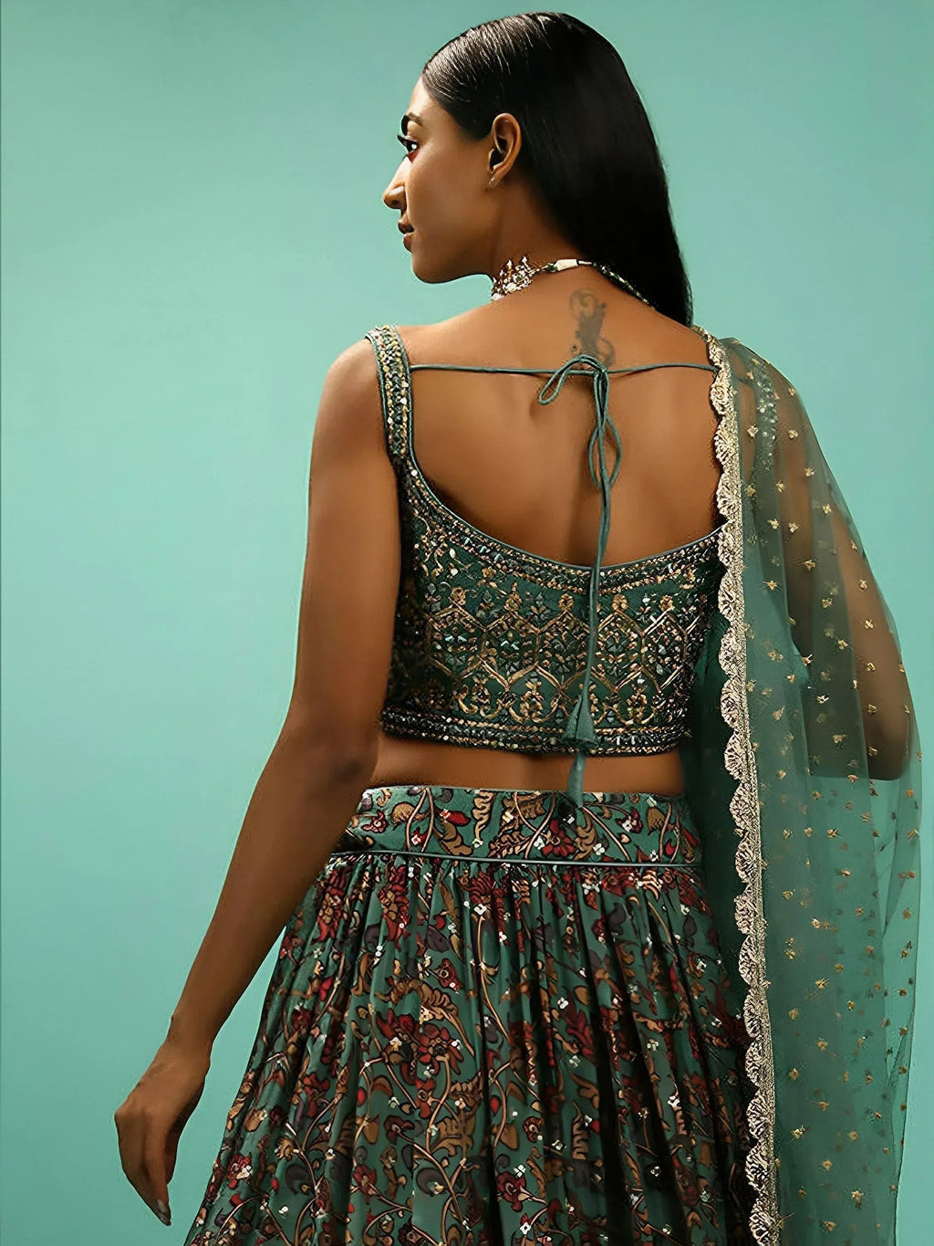 Tulsi Art Charming Green Chinon Digital Print Designer Party Wear Lehenga Choli | Grocsy