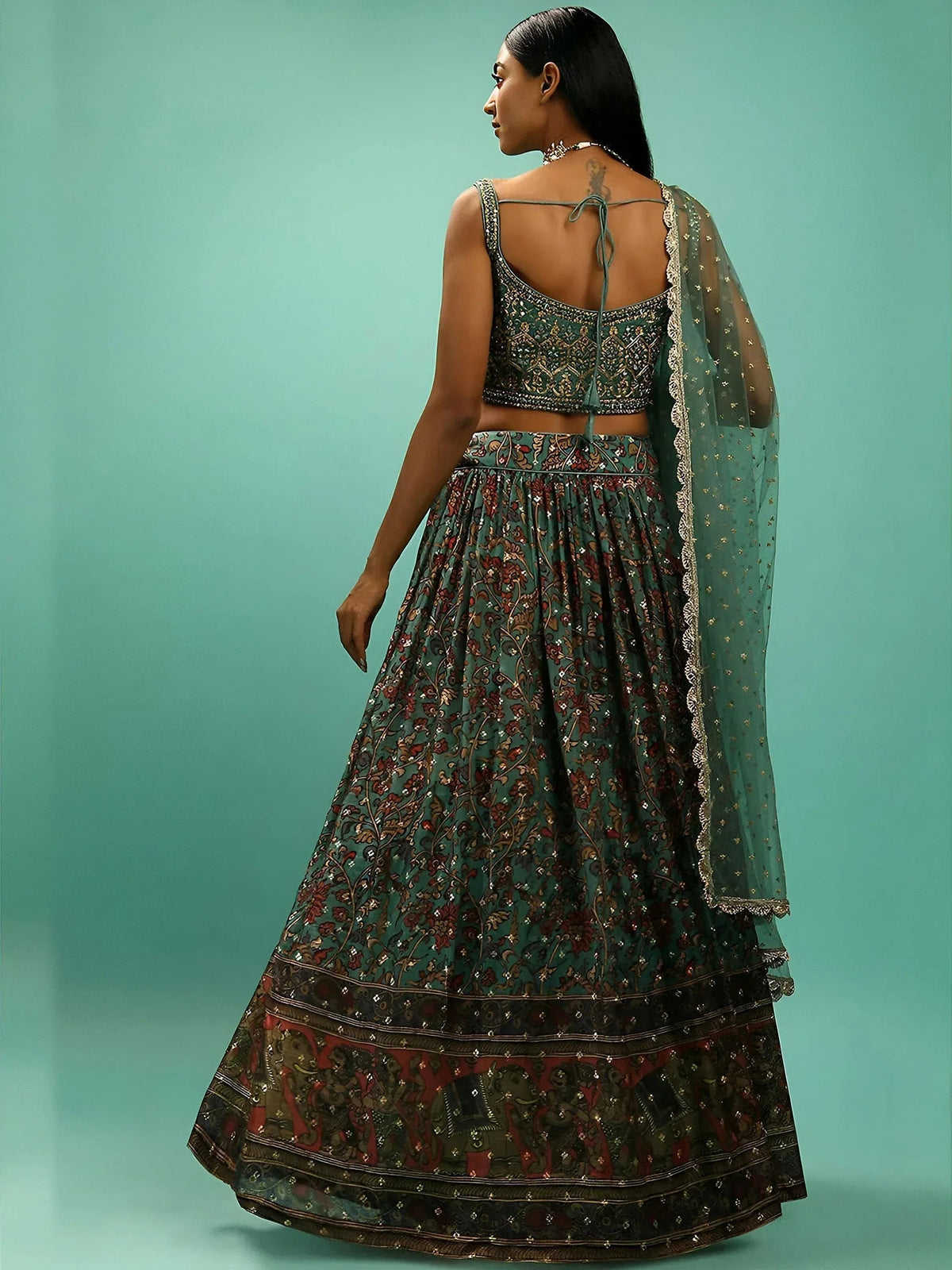 Tulsi Art Charming Green Chinon Digital Print Designer Party Wear Lehenga Choli | Grocsy