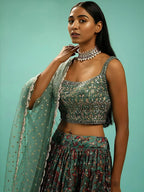 Tulsi Art Charming Green Chinon Digital Print Designer Party Wear Lehenga Choli | Grocsy