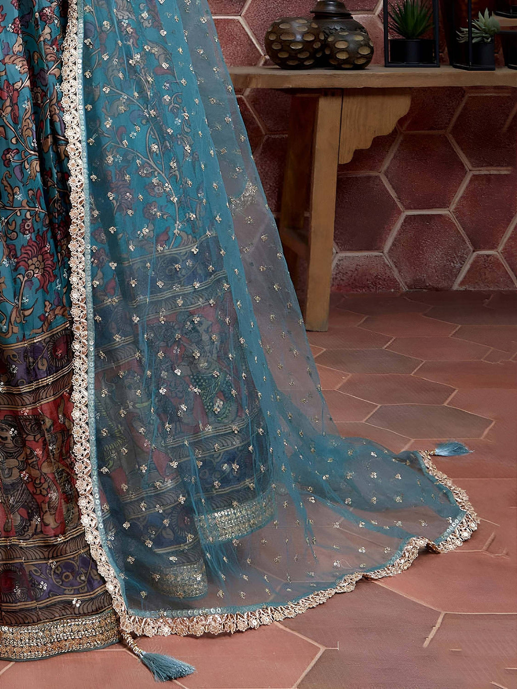 Tulsi Art Wondrous Blue Embroidery Chinon Silk Party Wear Lehenga Choli | Grocsy