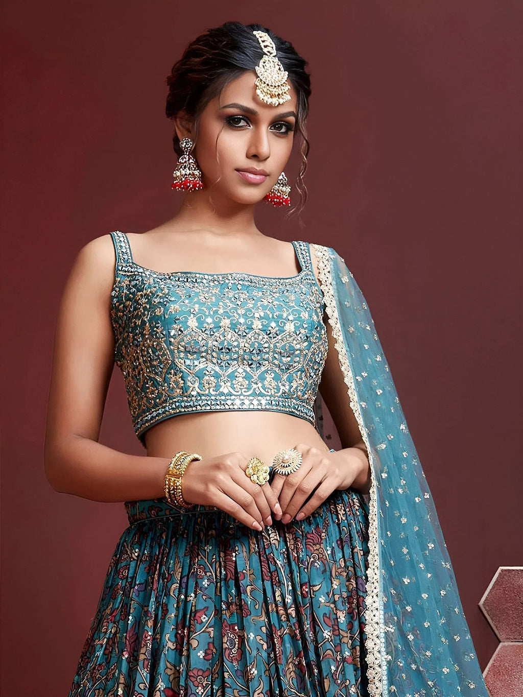 Tulsi Art Wondrous Blue Embroidery Chinon Silk Party Wear Lehenga Choli | Grocsy