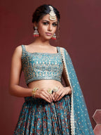 Tulsi Art Wondrous Blue Embroidery Chinon Silk Party Wear Lehenga Choli | Grocsy