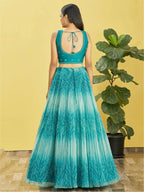 Tulsi Art Beautiful Blue Mirror Work Organza Wedding Wear Lehenga Choli | Grocsy