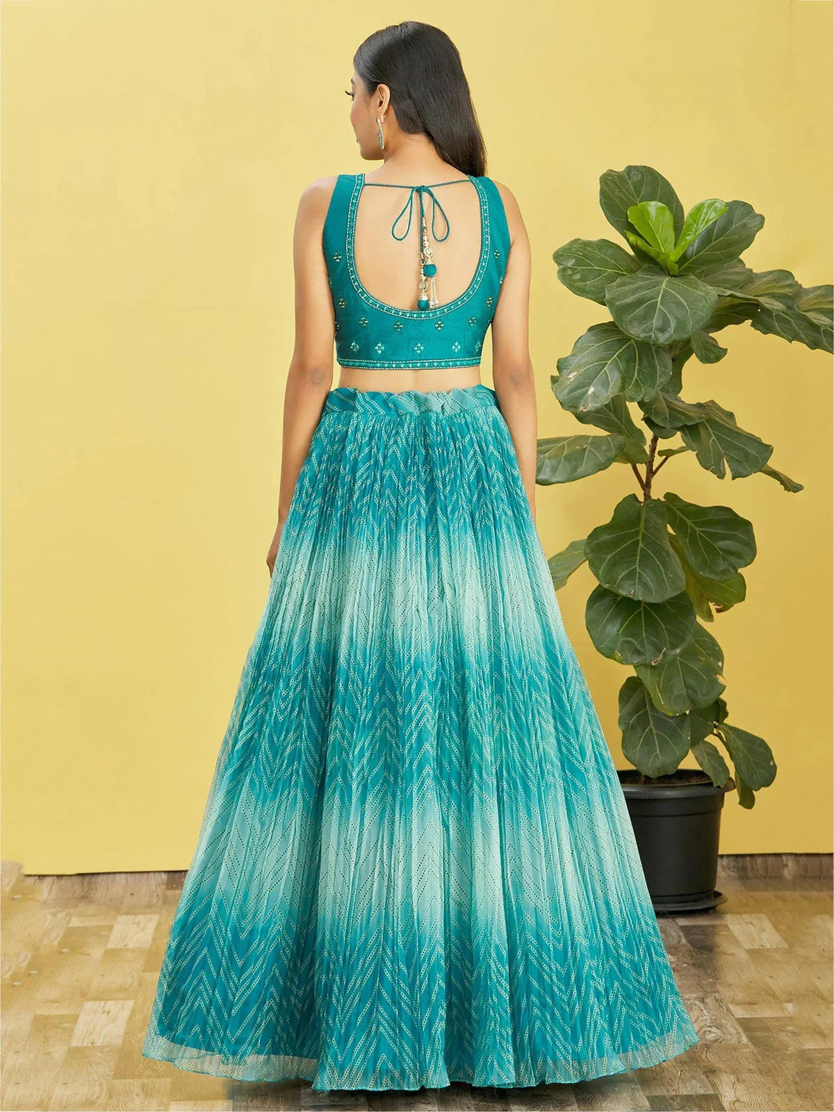 Tulsi Art Beautiful Blue Mirror Work Organza Wedding Wear Lehenga Choli | Grocsy